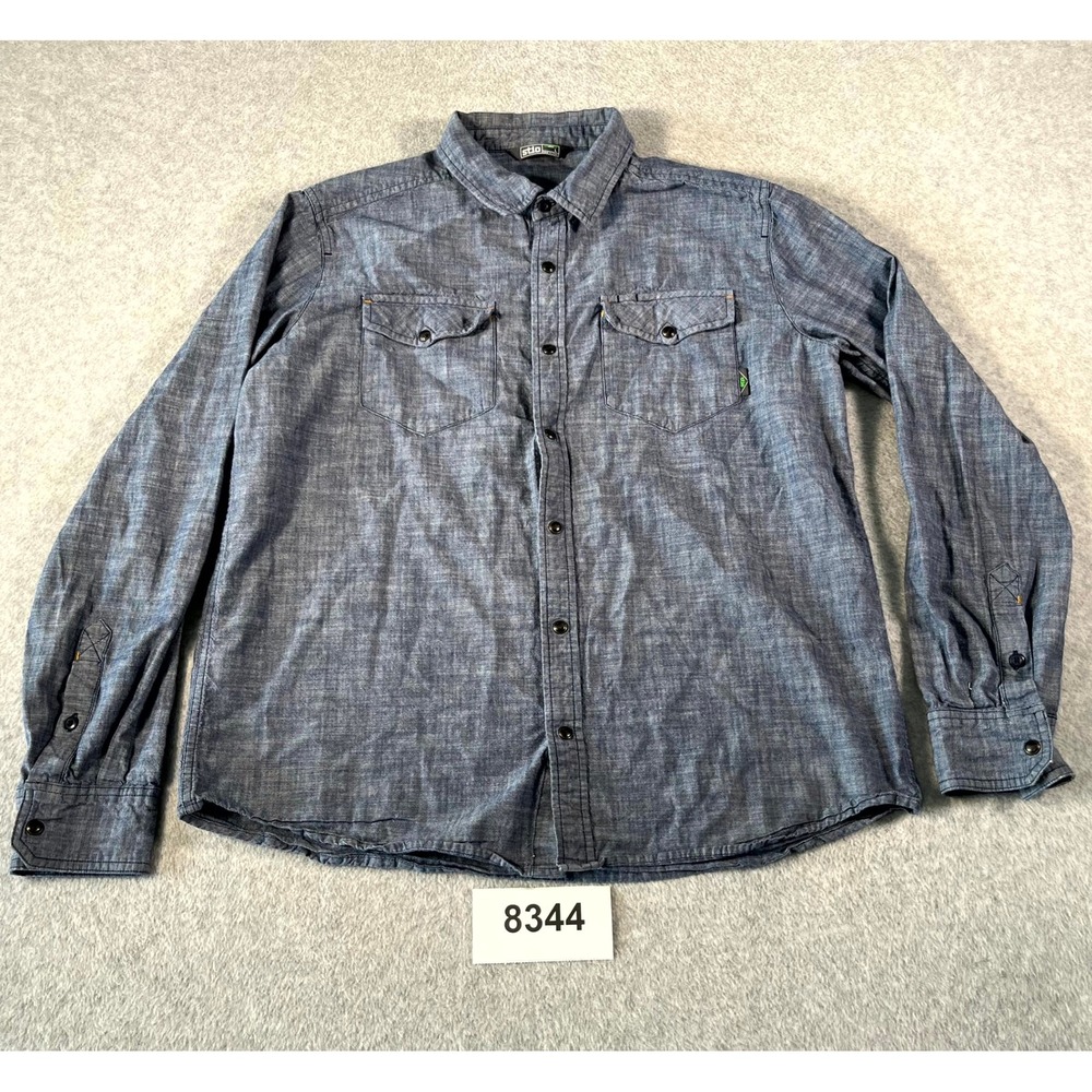 Stio Shirt Mens Large Blue Organic Cotton Collared Button Up Long Sleeve Casual